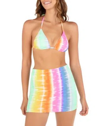 Hurley Juniors Ombre Tie Dyed Triangle Bikini Top Cover Up Mini Skirt In Watermelon