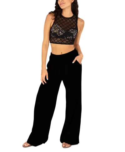 Hurley Juniors' Pull-on Wide-leg Trouser Beach Pants In Black
