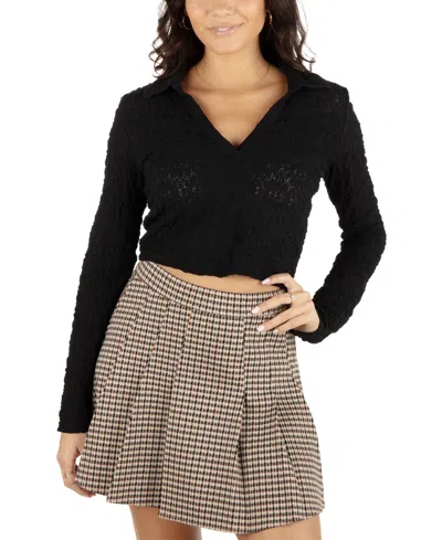 Hurley Juniors' Ryder Textured Long-sleeve Cropped Polo In Black