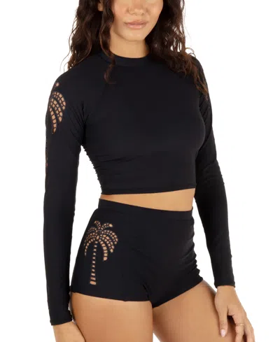 Hurley Juniors' Shadow Palm Cropped Rash Guard Top In Black