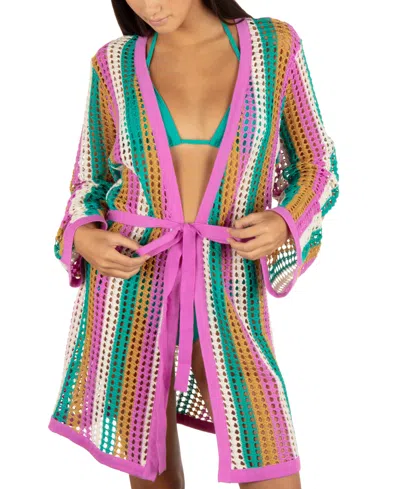 Hurley Juniors' Striped Crochet Robe Cover-up In Orchid