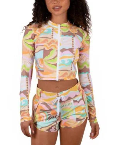 Hurley Juniors Vacay Dreams Cropped Rashguard Top Board Shorts In Multi