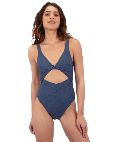 Hurley Juniors' Wave Jacquard Twist-front Cheeky One Piece Swimsuit In Blue