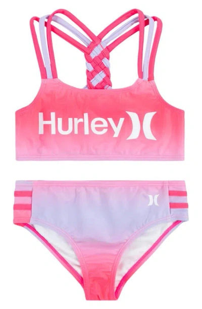 Hurley Kids' Braided Two-piece Swimsuit In Pink Punch