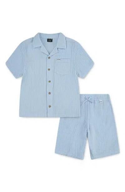 Hurley Kids' Cotton Gauze Camp Shirt & Shorts Set In Blue