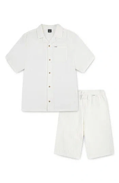 Hurley Kids' Cotton Gauze Camp Shirt & Shorts Set In White