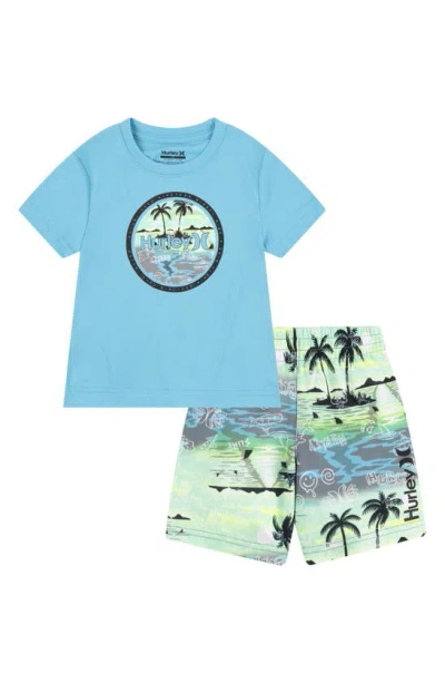 Hurley Kids' Doodle Paradise T-shirt & Shorts Set In Blue Lazer