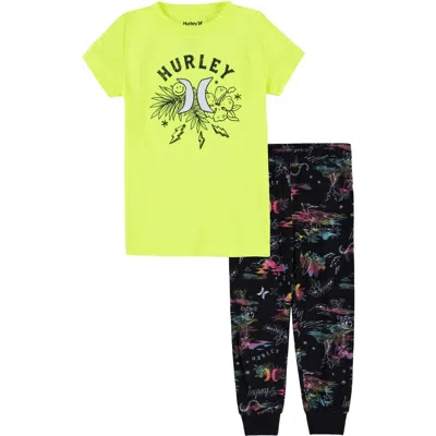 Hurley Kids' Fitted Two-piece Pajamas In Black/yellow