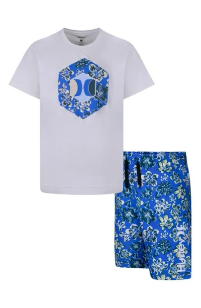 Hurley Kids' Floral Dri-fit Swim Shirt & Trunks Set In Santiago