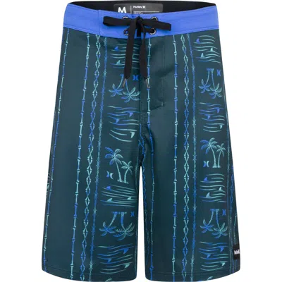 Hurley Kids' Palm Stripe Board Shorts In Midnight Teal
