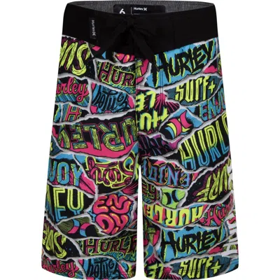 Hurley Kids' Ripped Sticker Swim Trunks In Multi