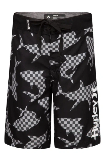 Hurley Kids' Shark Check Board Shorts In Black