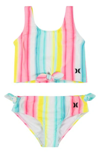 Hurley Kids' Stripe Tankini Two-piece Swimsuit In Marshmallow