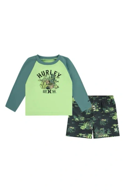 Hurley Babies'  Kids' Treasure Hunt Two-piece Rashguard Swimsuit In Artillery