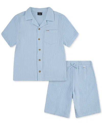 Hurley Kids' Little Boys 2-piece Gauze Camp Shirt And Shorts Set In Blue Ice