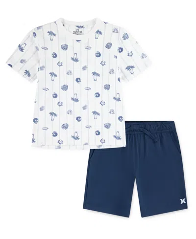 Hurley Kids' Little Boys 2-piece Printed T-shirt And Woven Shorts Set In Midnight Blue