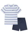 Hurley Little Boys 2-piece Striped T-shirt And Twill Shorts Set In White,midnight Blue