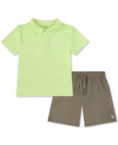 Hurley Kids' Little Boys H2o-dri Belmont Polo Top & Shorts, 2 Piece Set In Digi Lemon Heather