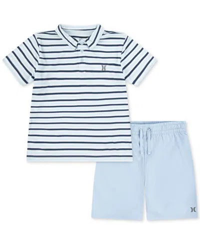 Hurley Kids' Little Boys H2o-dri Stripe Polo & Shorts Set In Blue Ice