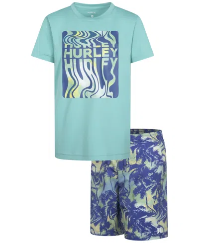 Hurley Kids' Little Boys Palm Beach Swim Top & Shorts, 2 Piece Set In Shoreline
