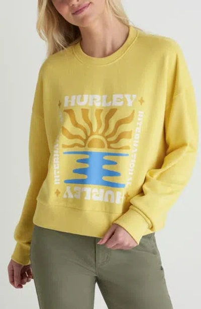 Hurley Living Peace Boxy Cotton Terry Graphic Sweatshirt In Yellow