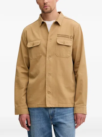 Hurley Logo-print Button-up Overshirt In Brown