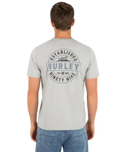 Hurley Men's Camp Artwork At Center Back Crewneck T-shirt In Light Stone Gray