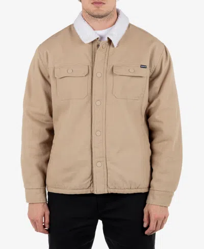 Hurley Men's Industry Sherpa Lined Canvas Long Sleeve T-shirt In Khaki