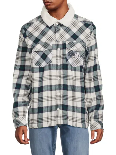 Hurley Men's Plaid Faux Shearling Lined Shacket In Natural