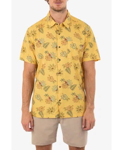 Hurley Men's Rincon Print Short Sleeve Button-up Shirt In Dusty Cheddar
