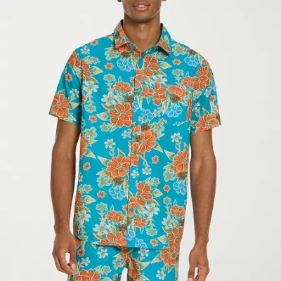 Hurley Mens Short Sleeve Regular Fit Button-down Shirt In Blue