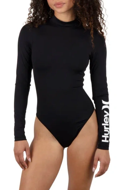 Hurley Oao Mock Neck Long Sleeve One-piece Swimsuit In Black