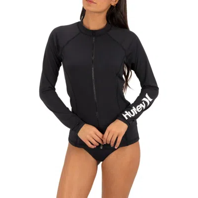 Hurley Oao Zip Front Long Sleeve Rashguard In Black