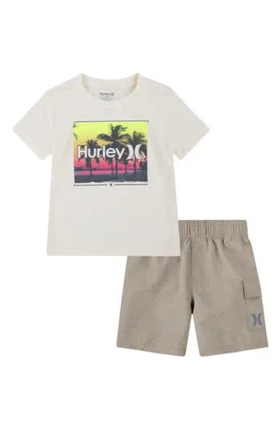 Hurley Babies'  Open Mind Ii Graphic T-shirt & Cargo Shorts Set In Khaki