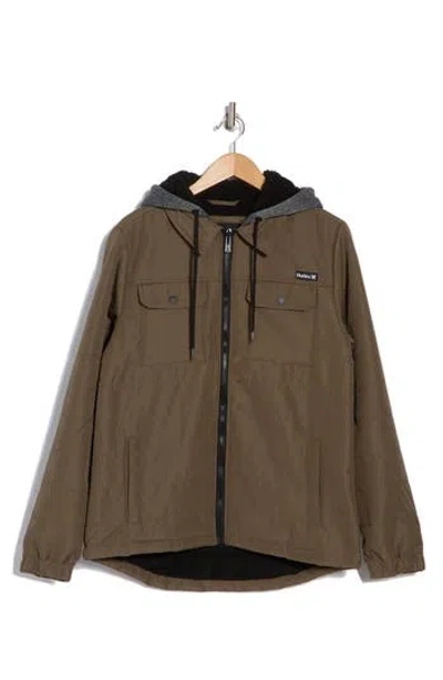 Hurley Ostro Fleece Lined Hooded Jacket In Olive