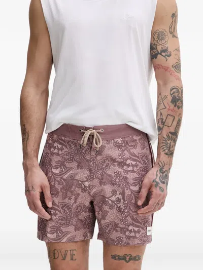 Hurley Paisley-print Side-stripe Swim Shorts In Pink