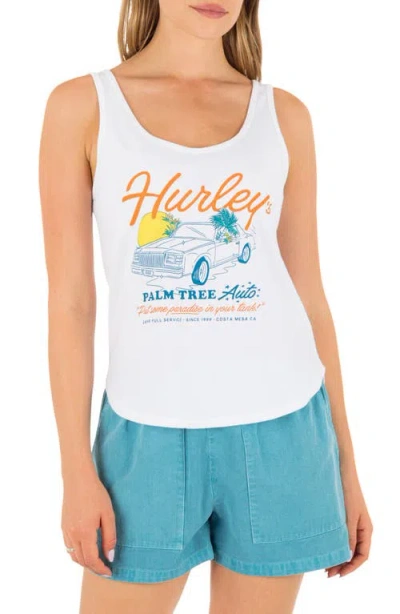 Hurley Palm Tree Auto Scoop Hem Cotton Graphic Tank Top In White