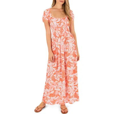 Hurley Paloma Floral Print Maxi Dress In Orange