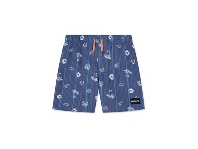 Hurley Paradise Stripe Pull-on Swim Trunk (little Kids) Boy's Swimwear Shoreline : 4 Little Kid, Polyester/ In Blue