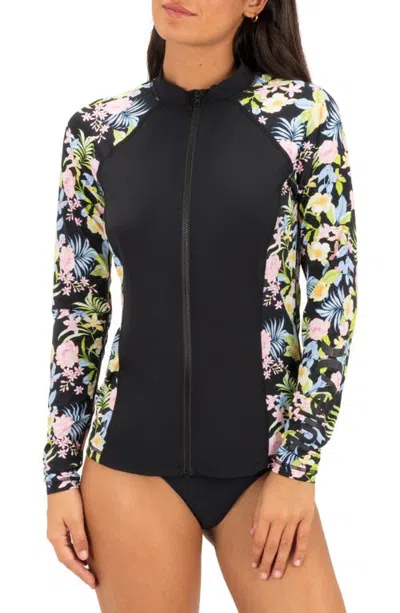 Hurley Paradiso Floral Front Zip Long Sleeve Rashguard In Multi