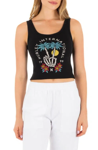 Hurley Peacebone Crop Cotton Graphic Tank In Black