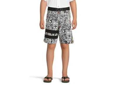 Hurley Phantom 25th Block Party Board Shorts (big Kid) Boy's Swimwear Barely Bone : 20 Big Kid, Elastane/me In Black