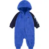 Hurley Babies'  Plush Faux Fur Hooded Coverall In Blue