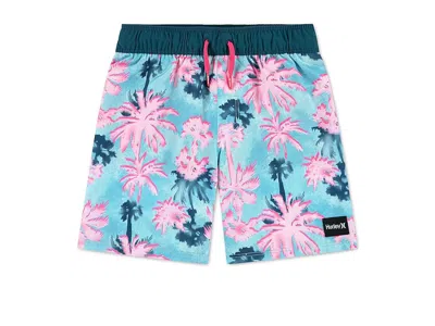 Hurley Pop Color Palm Pull-on Swim Trunks (little Kid) Boy's Swimwear Barracuda : 5 Little Kid, Elastane/po In Blue