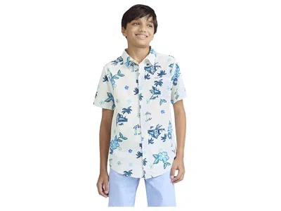 Hurley Printed Button-down Shirt (big Kid) Boy's Clothing Barely Bone : Sm (8 Big Kid), Elastane/polyester In Blue