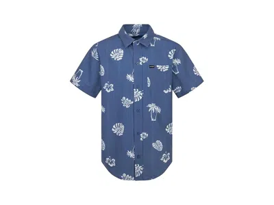 Hurley Printed Short Sleeve Woven Top (big Kid) Boy's T Shirt Shoreline : Xl (18/20 Big Kid), Polyester/spa In Nude
