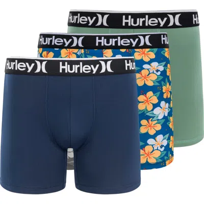 Hurley Regrind 3-pack Boxer Briefs In Green/blue