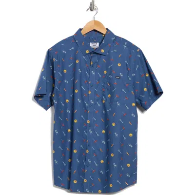 Hurley Regular Fit Bbq Short Sleeve Button-up Shirt In Blue