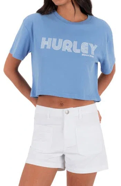 Hurley Rollers Boxy Crop Cotton Graphic T-shirt In Blue