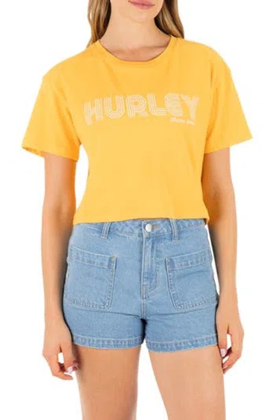 Hurley Rollers Boxy Crop Cotton Graphic T-shirt In Yellow